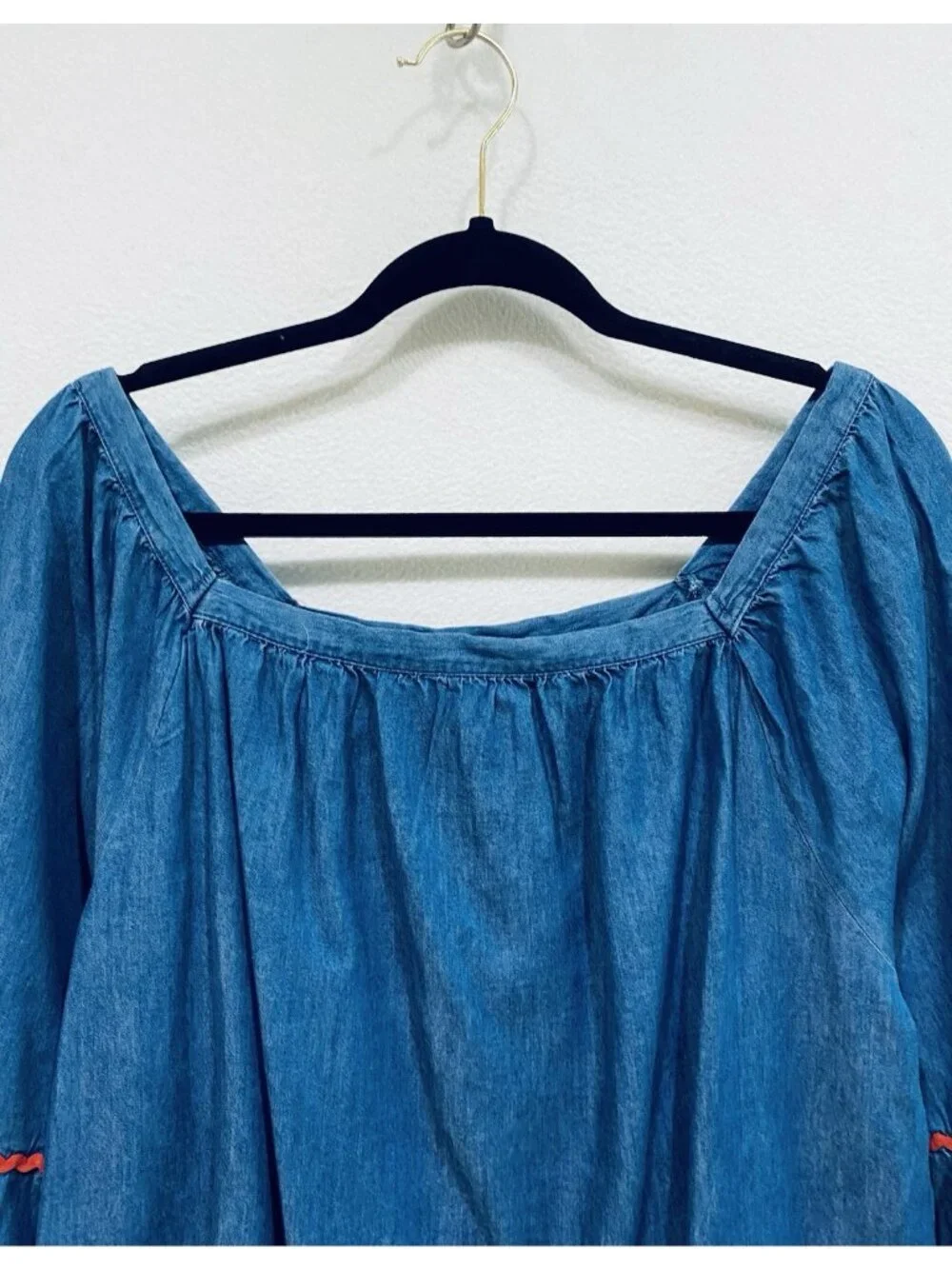 Hester and Orchard Top Womens Large Blue Chambray Bell Sleeve Cottagecore Boho - Picture 2 of 8